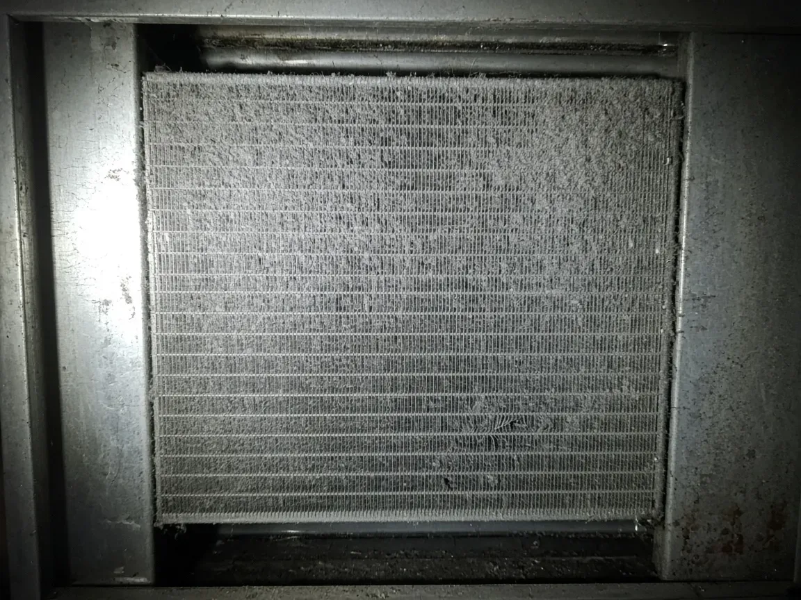 Evaporator coil packed with dust before cleaning