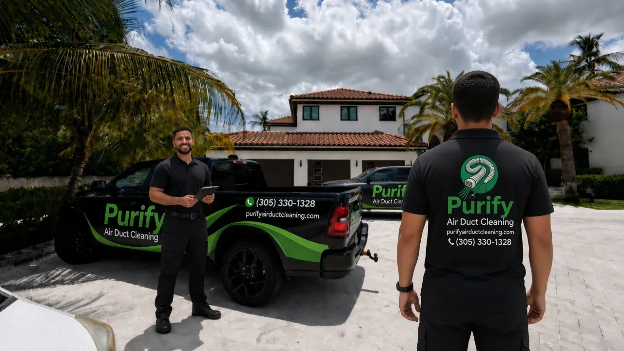 Purify Air Duct Cleaning trucks and technicians at a South Florida home