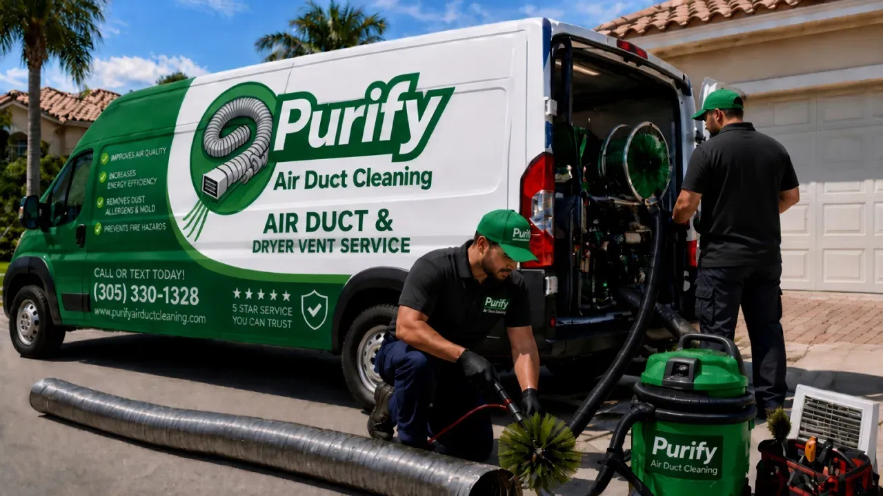 Purify Air Duct Cleaning van and crew with dryer vent equipment